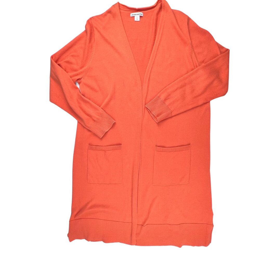 Amazon Essentials Cardigan XL Orange Draped Open Front Pockets Casual Knit Top